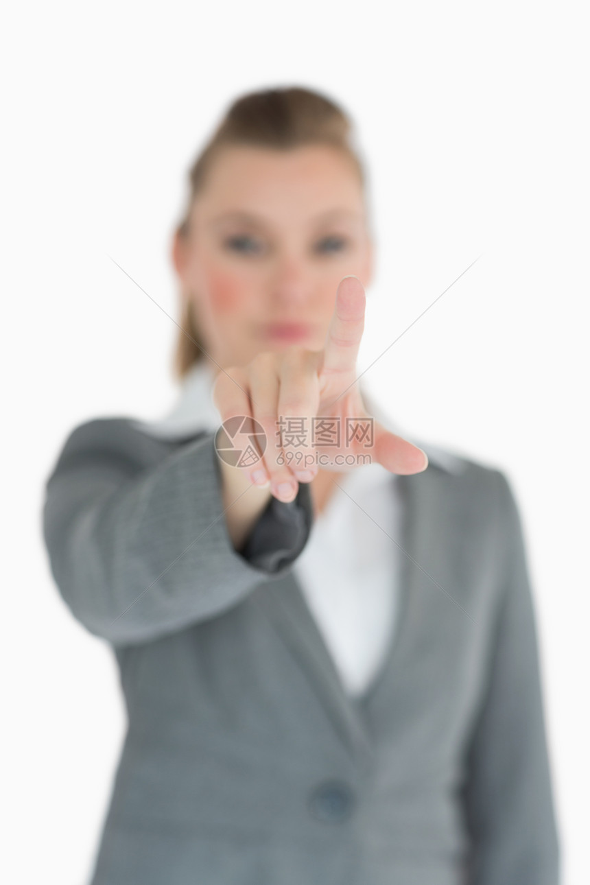 商业女商务人士指着什么生意人女士浅色衬衫思维夹克手势商务专注套装图片