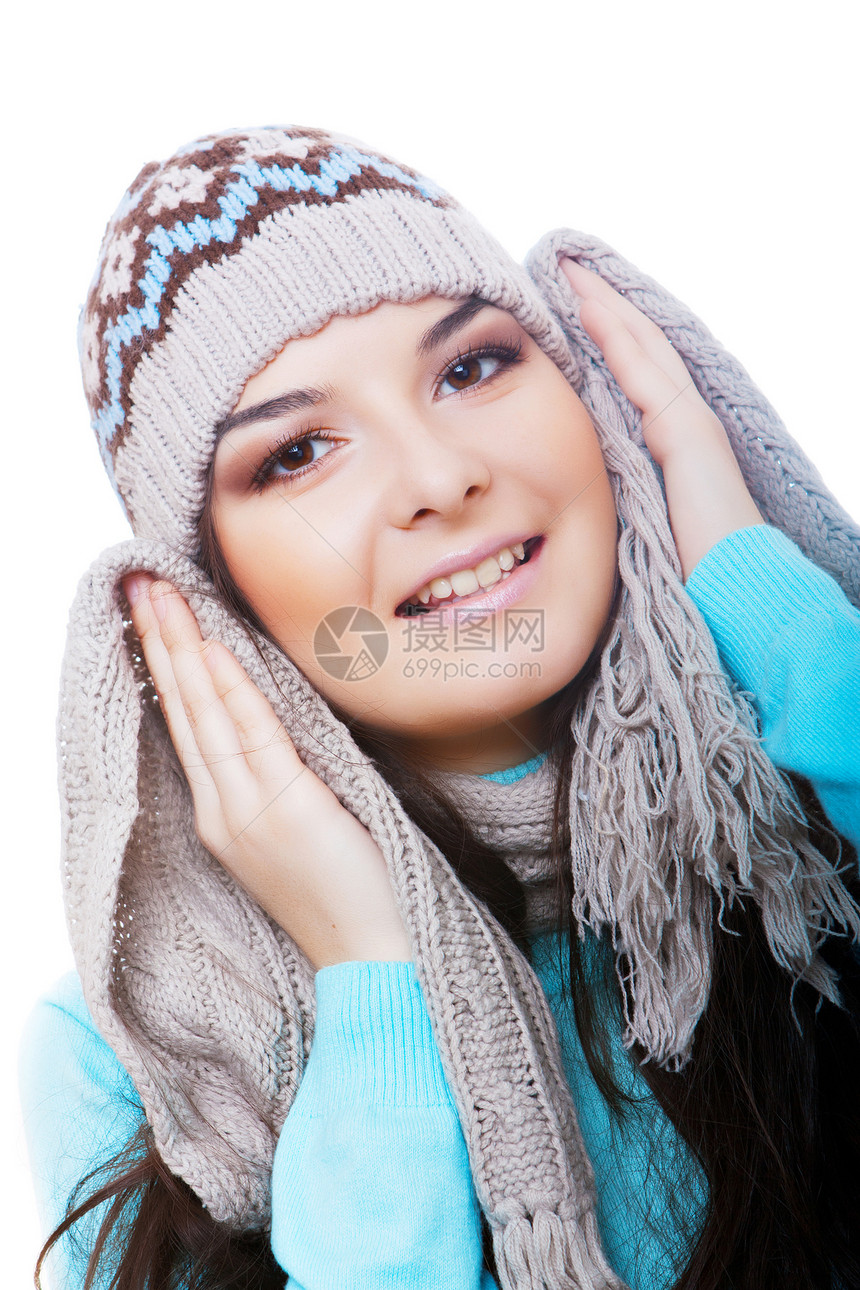 微笑的冬冬妇女图片