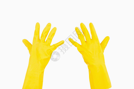 求求你了橡胶手套黄色手指背景