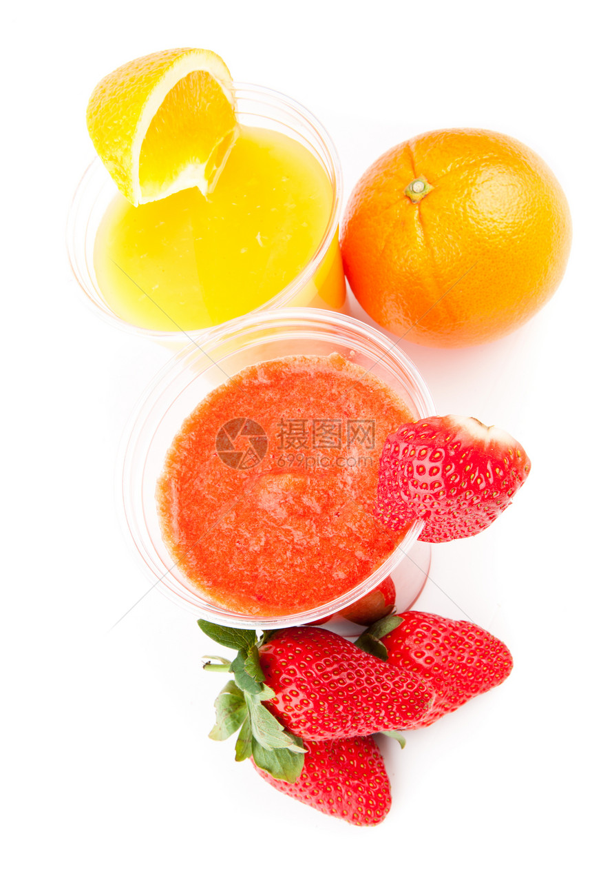 橙和草莓饮料玻璃杯图片