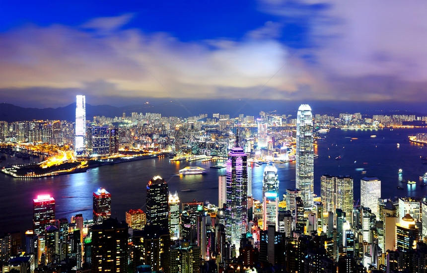 香港市晚上天际场景顶峰旅游旅行市中心景观假期经济石头图片