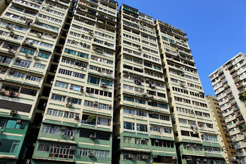 香港旧大楼天空多层城市高楼生活窗帘抵押窗户住房百叶窗图片