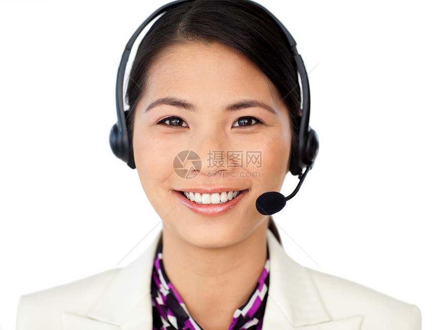 使用耳机微笑客户服务代表用头盔女性顾问操作员助手中心帮助办公室推销销售量接待员图片