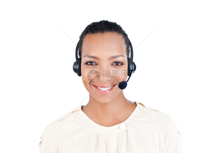 微笑客户服务代表 头戴耳贴的代理人爆炸耳机麦克风求助秘书帮助销售量操作员助手图片