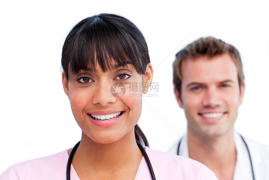 两个快乐的医生的肖像临床医院诊所药品工作多样性工人团队外科团体图片