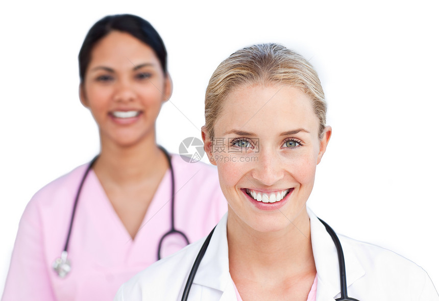 微笑的女医生肖像手术工人女性临床保健女孩团体成人诊所药品图片