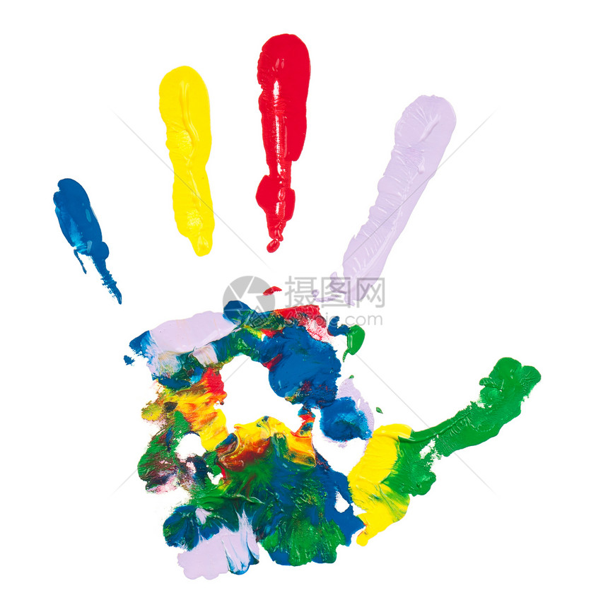 色彩多彩的手颜料手指烙印痕迹创造力绘画工艺艺术家彩虹艺术品图片