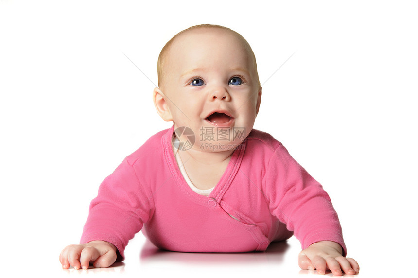 白背景的女婴儿科生活微笑说谎喜悦女儿皮肤儿童女孩生长图片
