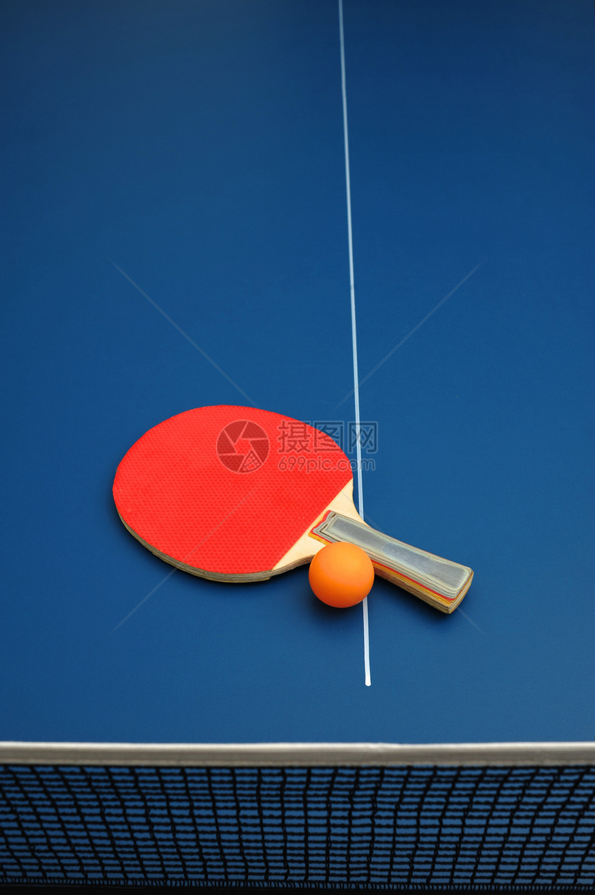 表 网球球拍乒乓运动蓝色乒乓球桌子图片