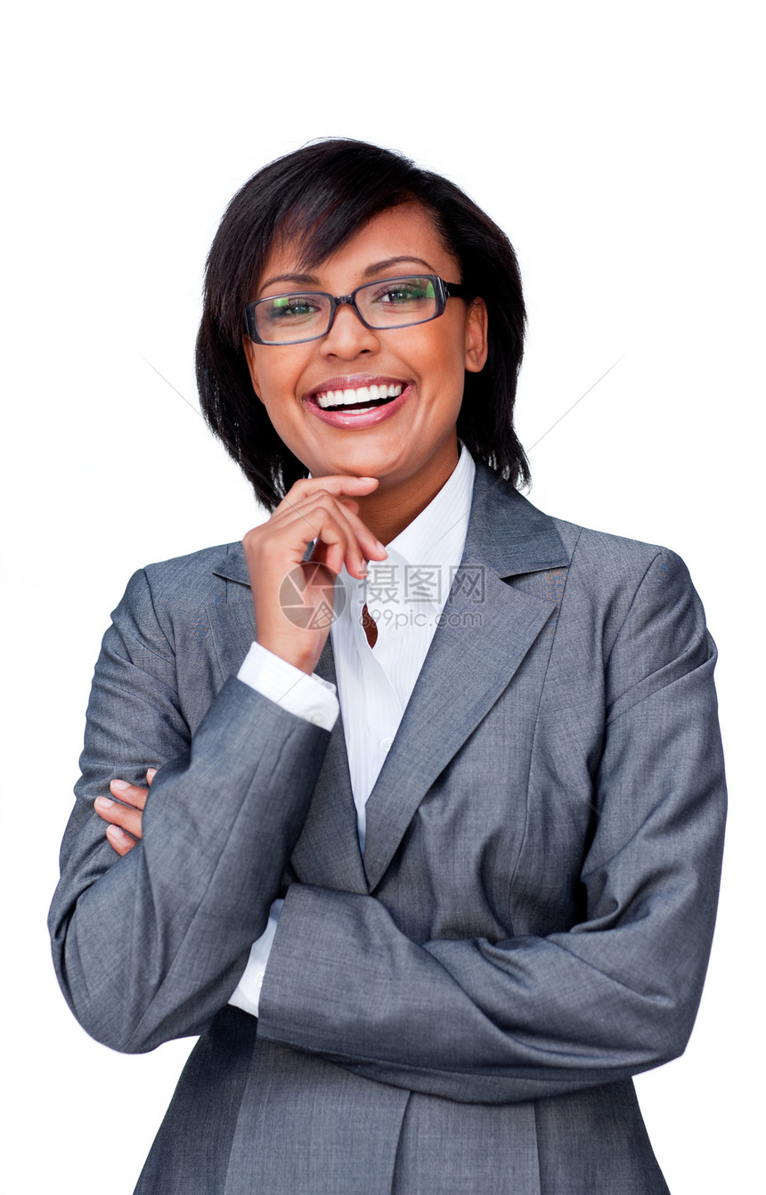 佩戴眼镜的有吸引力的黑人女商务人士图片