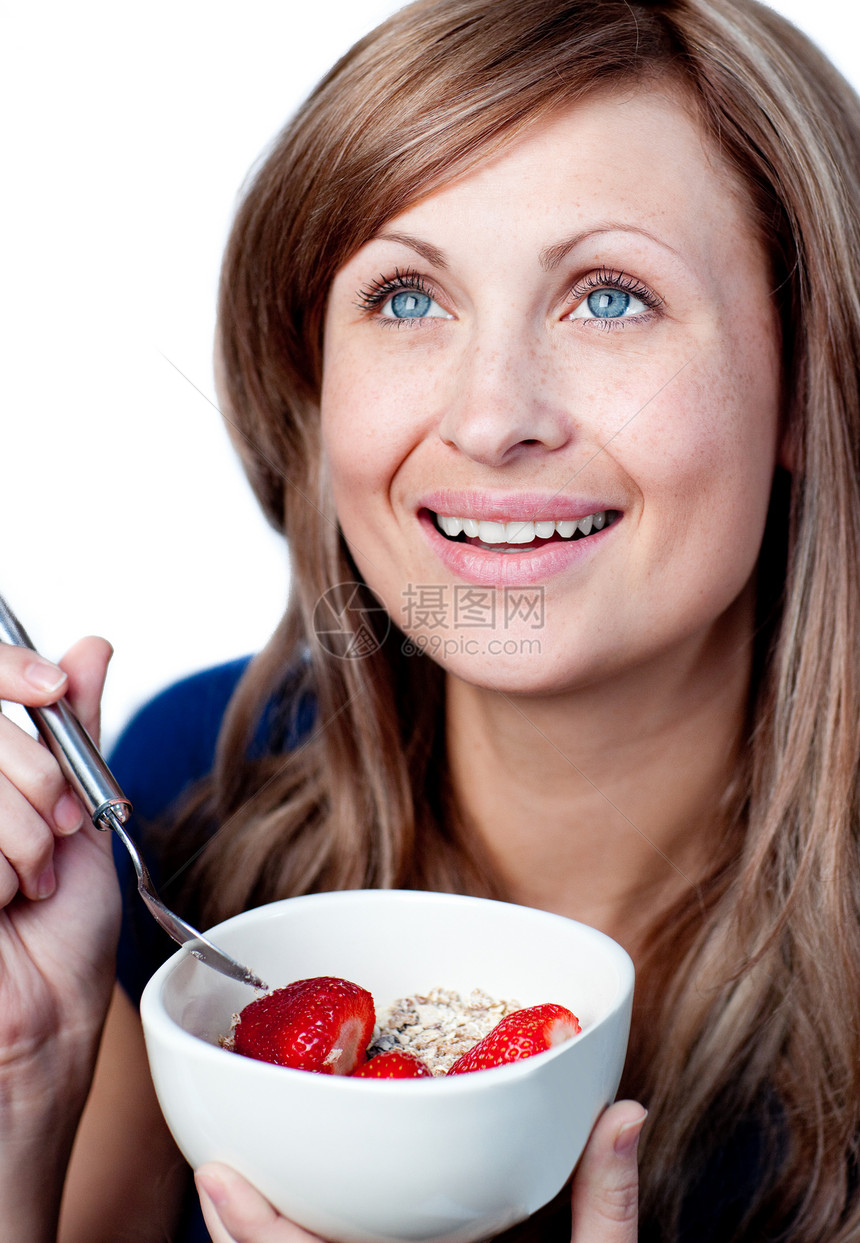 美女吃健康早餐的漂亮女人图片