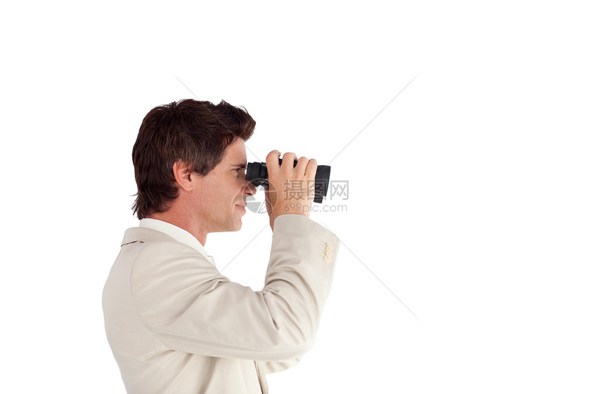 白种商务人士带双目望远镜图片