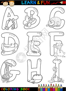 用于彩色的用动物命名的卡通字母蝴蝶孩子拼写卡通片公司彩页字体底漆昆虫幼儿园背景图片