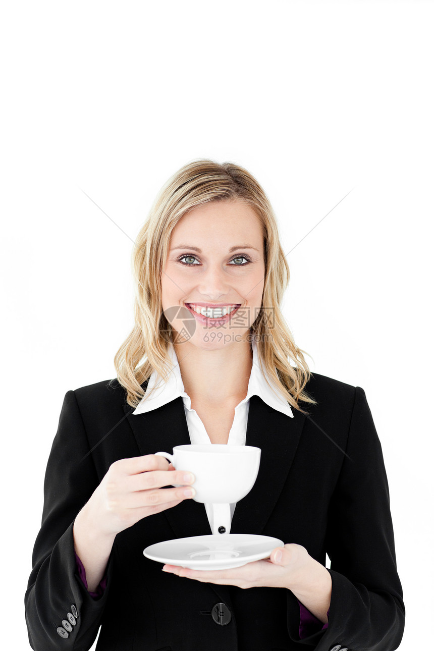 女商务人士 咖啡加一杯咖啡动画白色衣领管理人员女士商业工人人士幸福快乐图片