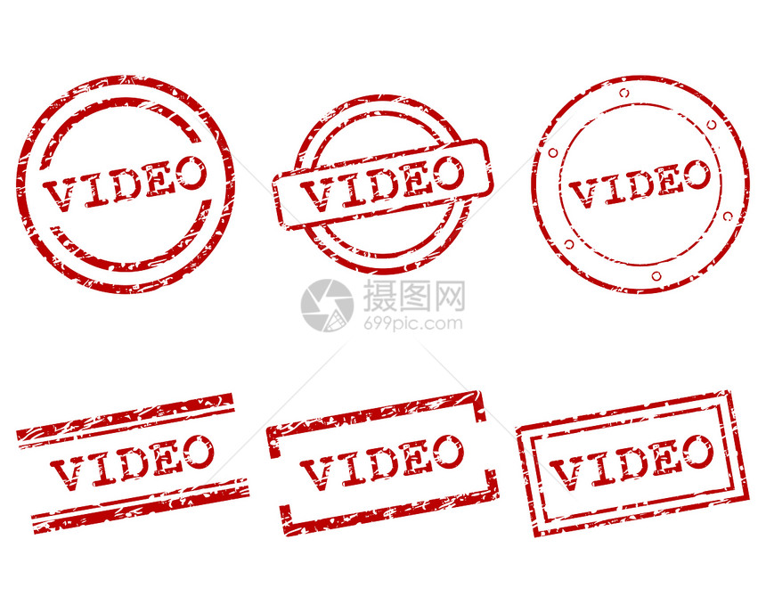 视频邮票插图按钮橡皮红色商业标签打印墨水贴纸烙印图片