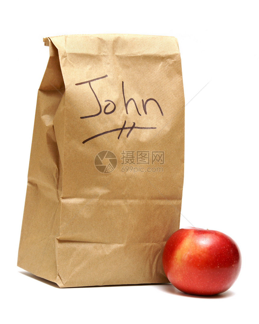 约翰的午餐饮食纸袋水果小吃店包装书面学校营养折叠小吃图片