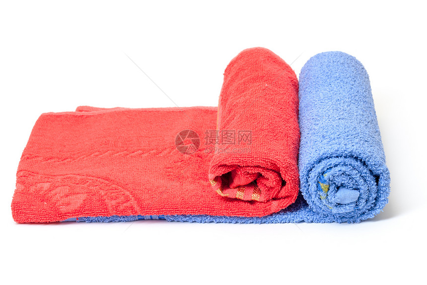 红毛巾和蓝毛巾纺织品纤维蓝色洗澡家庭清洁度红色卫生棉布治疗图片