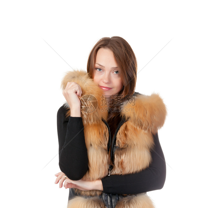 冬天时的时尚女郎美丽黑发女士女性夹克天气工作室微笑外套衣服图片