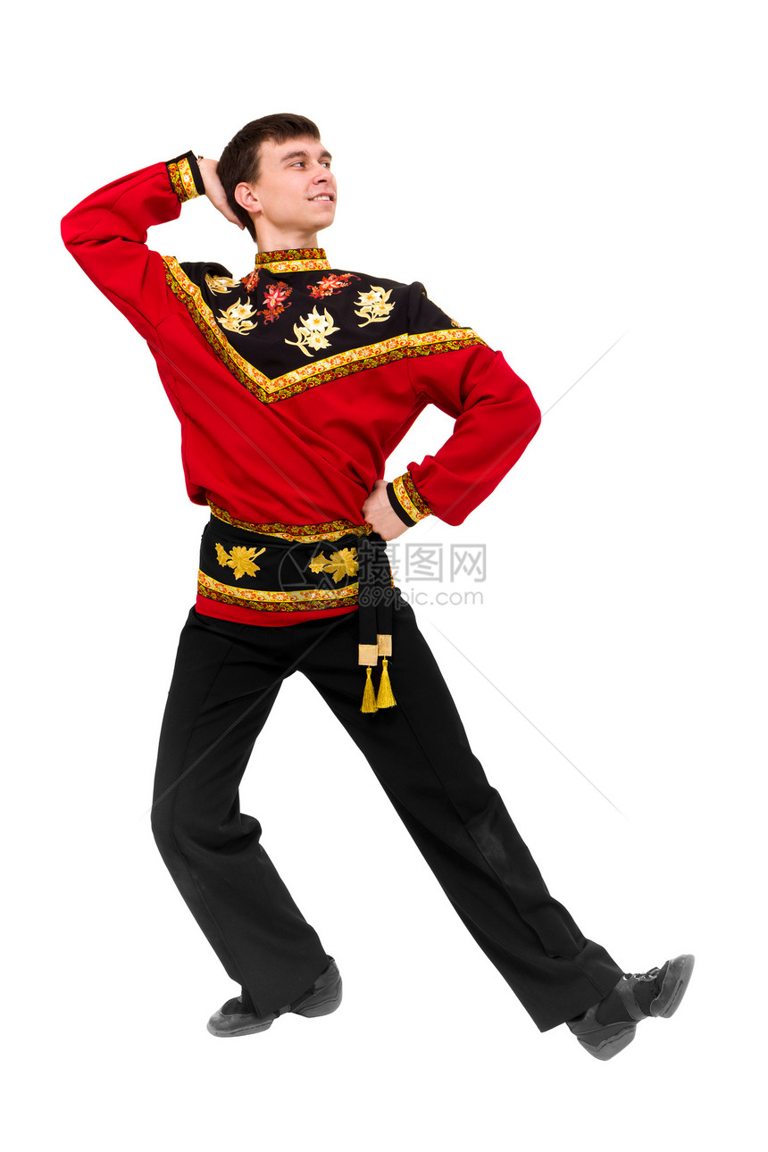 穿着俄罗斯民俗服装舞的年轻舞蹈者图片
