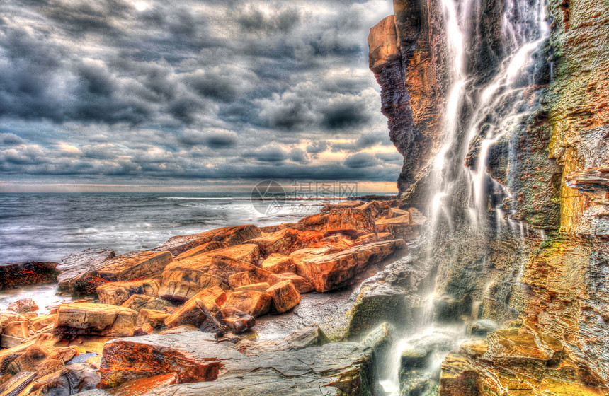 瀑布 Dorset 金梅里奇湾蓝色旅行岩石海岸海浪日落海滩波浪风景旅游图片