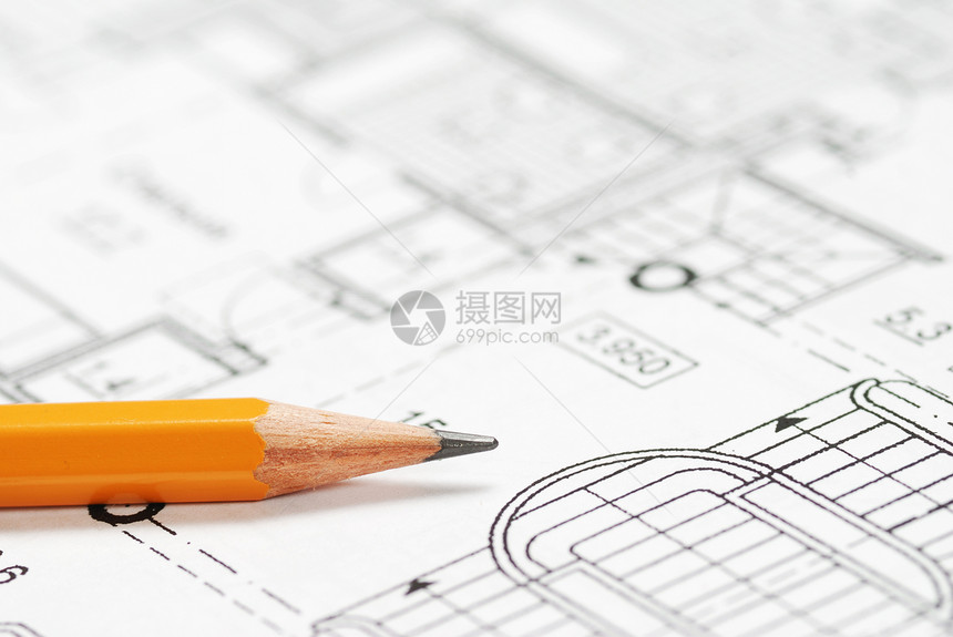 蓝图蓝色铅笔承包商技术项目工程地面房子建筑师草图图片