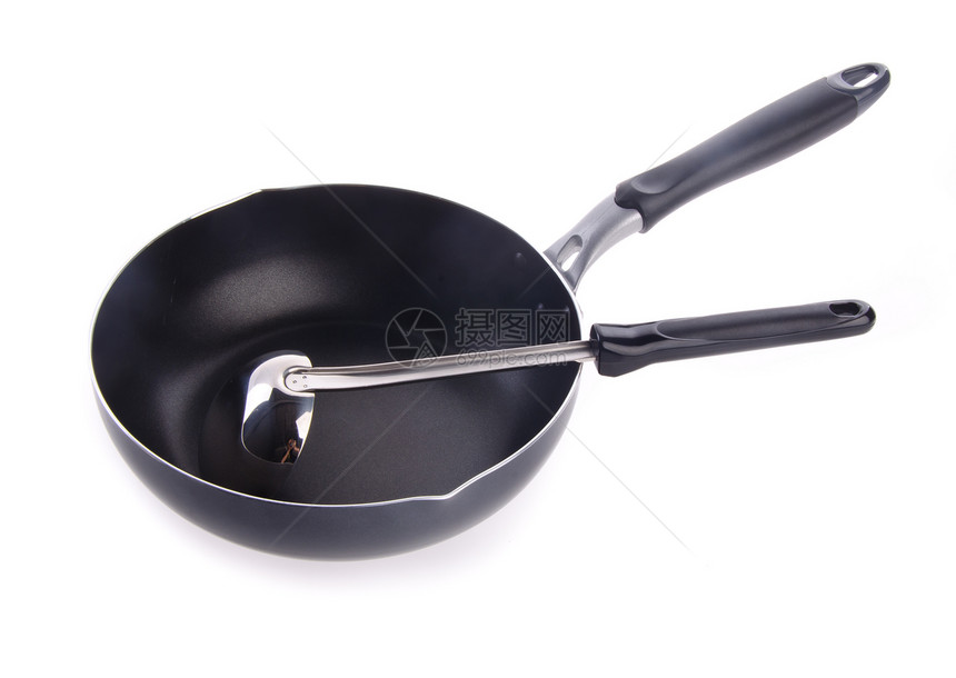 板 金属煎锅 背景厨房黑色用具烹饪涂层圆形厨具油炸商品平底锅图片