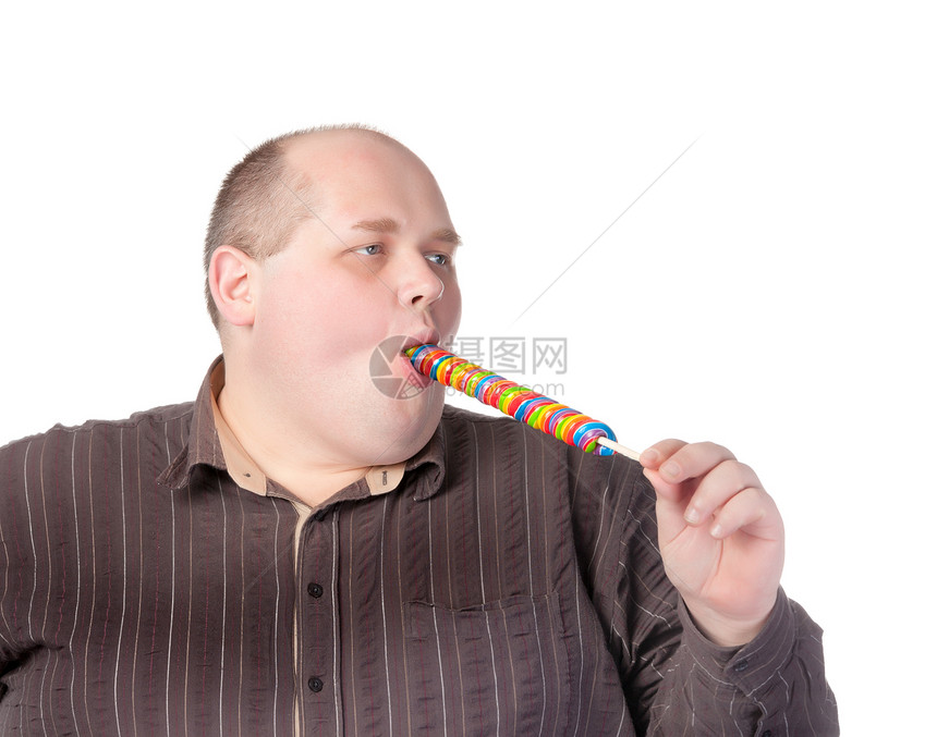 胖子享受棒棒棒糖肥胖中年营养工作室圆形舌头圆柱形男性育肥糖果图片