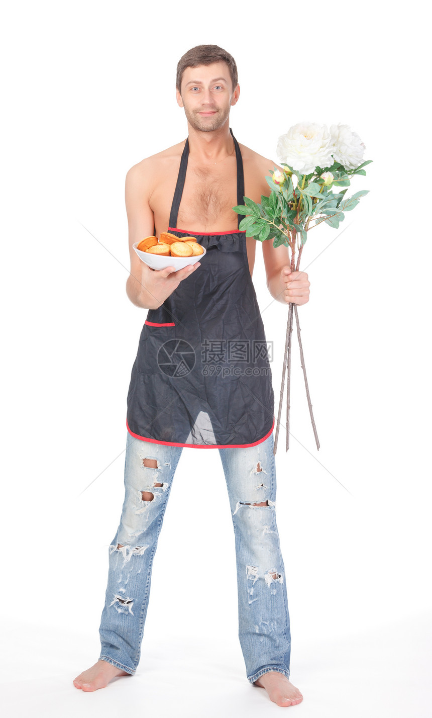 情人节或周年纪念礼物饮食花朵蛋糕赤脚奉献展示饼干厨房惊喜男人图片