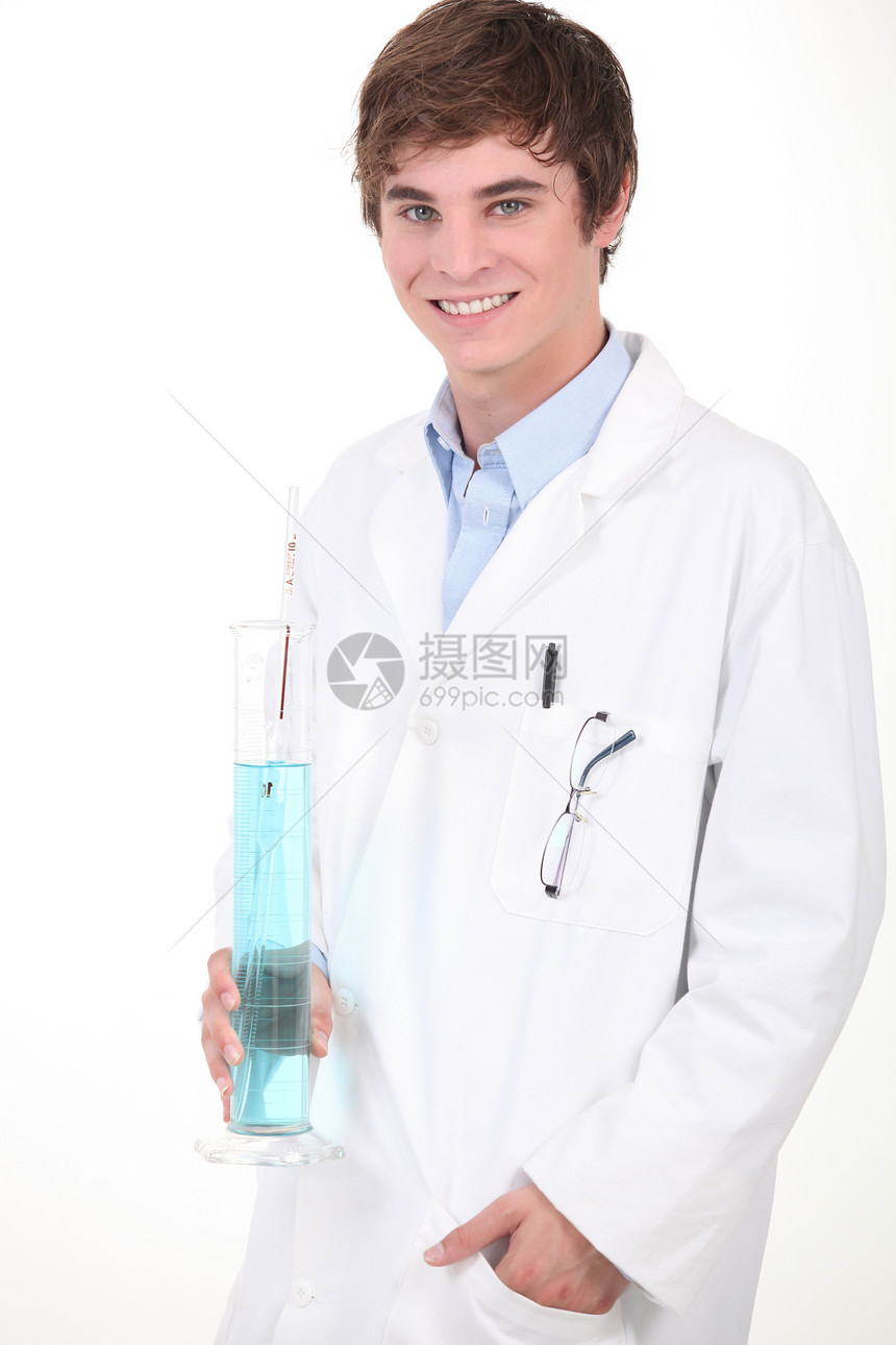 化学学生卫生微笑产品容器液体试管管子吸管学习男性图片