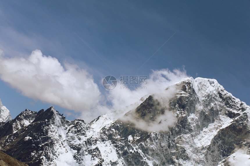 雪雪山全景岩石风景高山活动冰川山峰顶峰蓝色环境图片