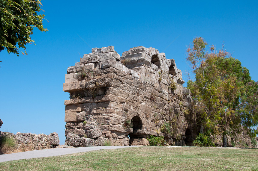 土耳其Side地区古城墙的废墟遗产火鸡旅行石头城市旅游地标半岛文化历史图片