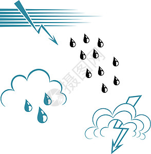 天气预报符号一组波符号和闪电 Eps10插画