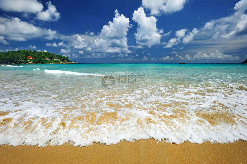 海滩地平线游客海岸线风景黄色海洋假期热带海景旅行图片