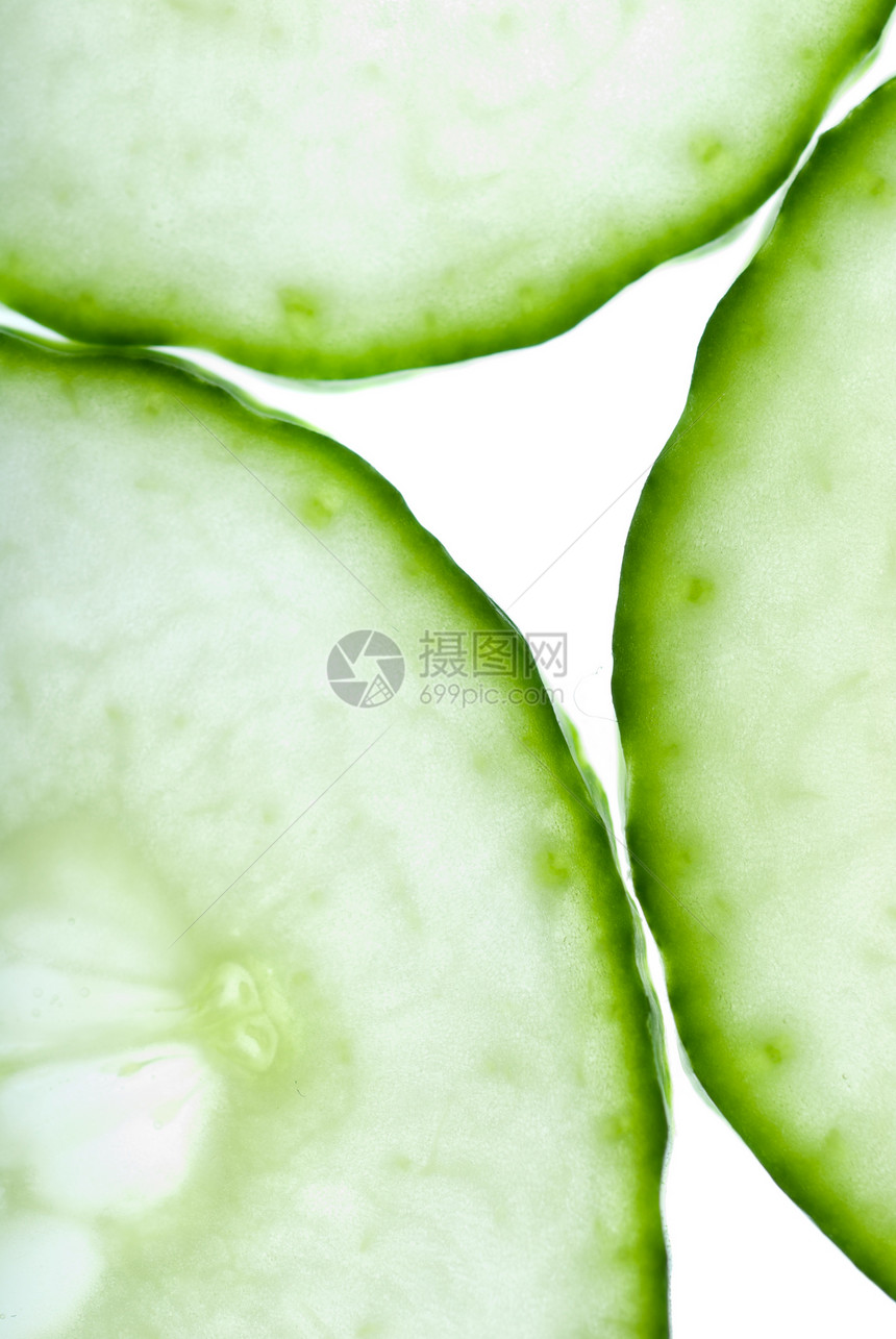 黄瓜结闭绿色食物背光团体白色沙拉植物蔬菜圆圈宏观图片