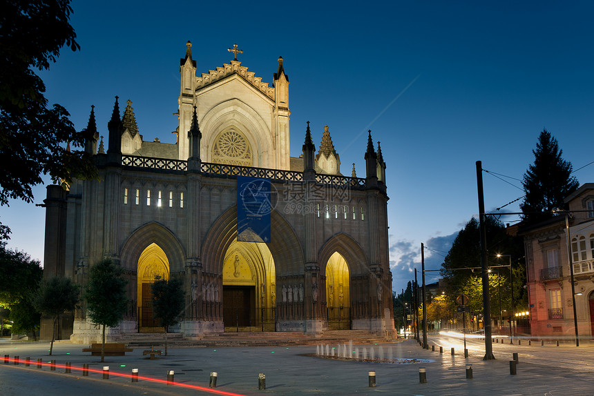 西班牙巴斯克州阿拉瓦Vitoria大教堂滑流教会建筑旅游旅行地区拱门日落照明历史性图片