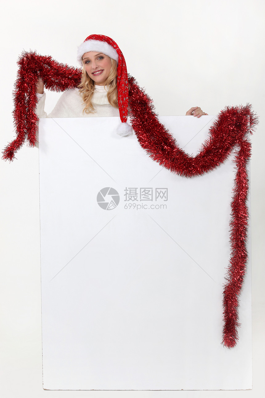 圣诞圣洁的女人 拿着一张白板留空给你留言图片