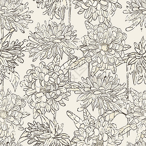 菊花花纹无缝花纹花园装饰植物打印组织菊花墙纸叶子织物绘画插画