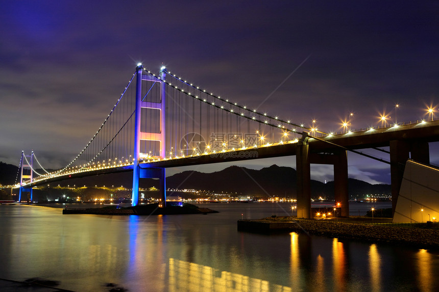 香港的清马桥场景蓝色旅行市中心交通辉光汽车地标车辆城市图片