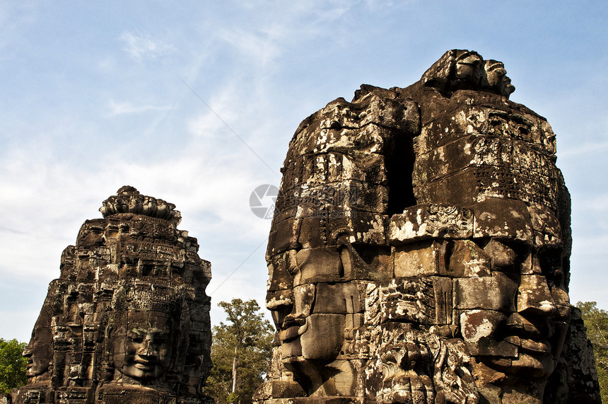 拜顿寺庙面孔 昂哥瓦的石头雕刻脸部 坎波迪宗教艺术高棉语佛教徒纪念碑历史性雕像考古学建筑学雕塑图片