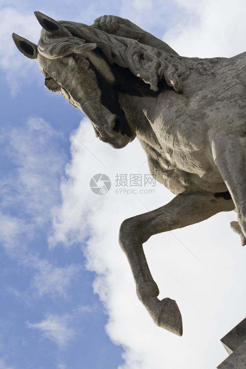 马马雕像白色雕塑天空动物蓝色地标艺术力量大理石岩石图片