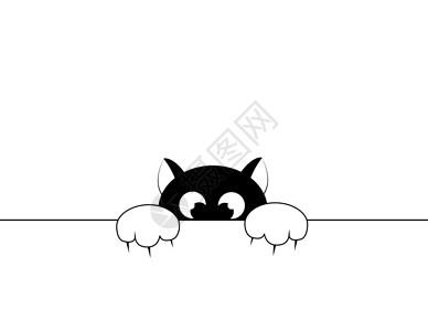 鬼鬼祟祟黑猫隐藏爪子眼睛间谍电脑插图耻辱惩罚宠物焦虑插画
