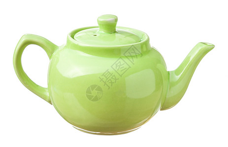 茶壶白色绿色背景图片