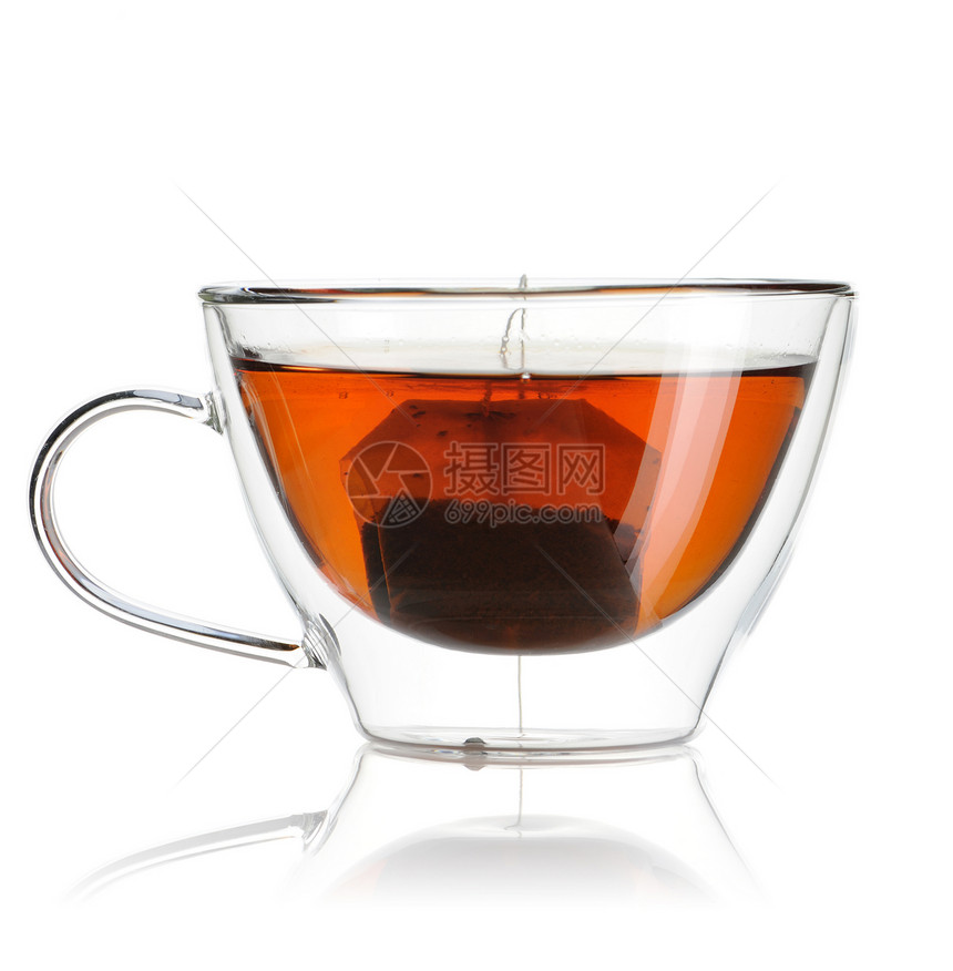 热茶反射液体饮料叶子杯子玻璃白色黄色草本餐具图片