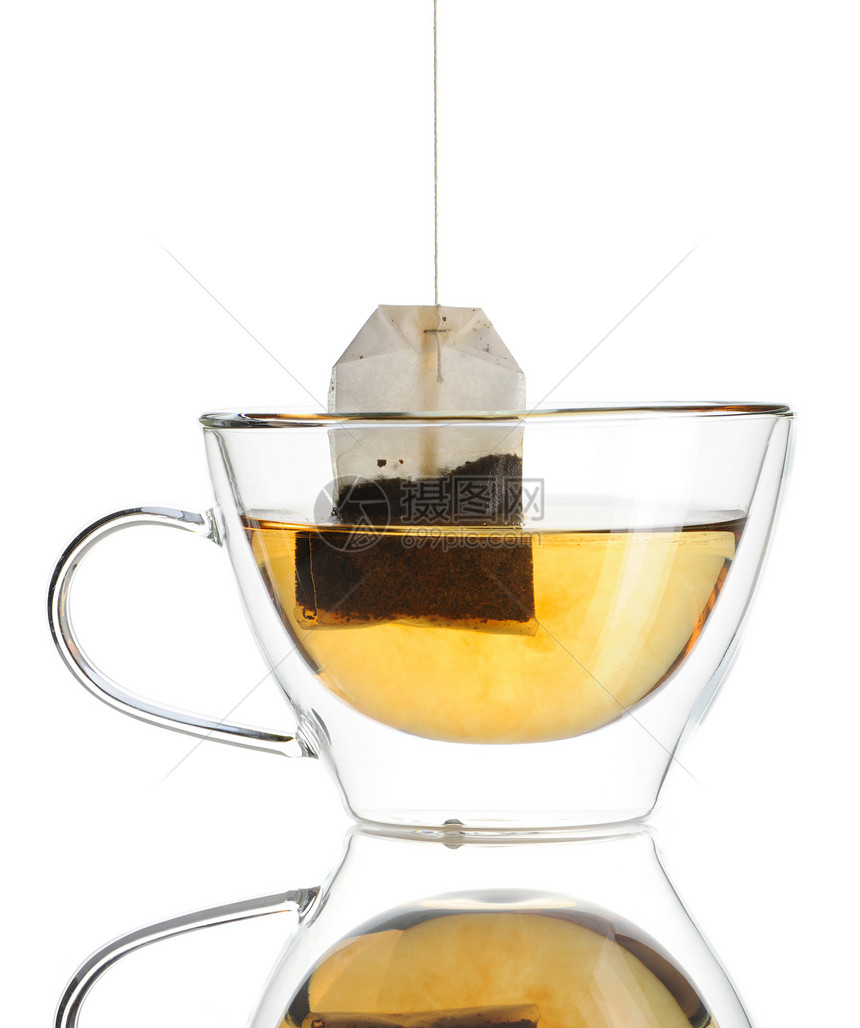 茶黄色叶子白色草本反射液体黑色茶包饮料餐具图片