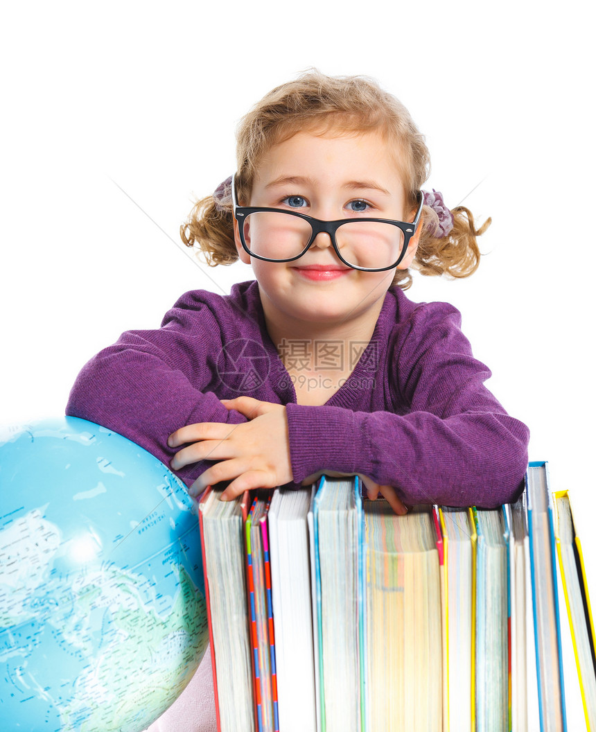 教育  有书的有趣的女孩幸福孩子们课堂青年金发学习女学生孩子图书眼镜图片