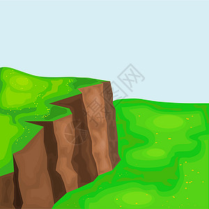 花岗岩悬崖带有悬崖和草地的风景插画