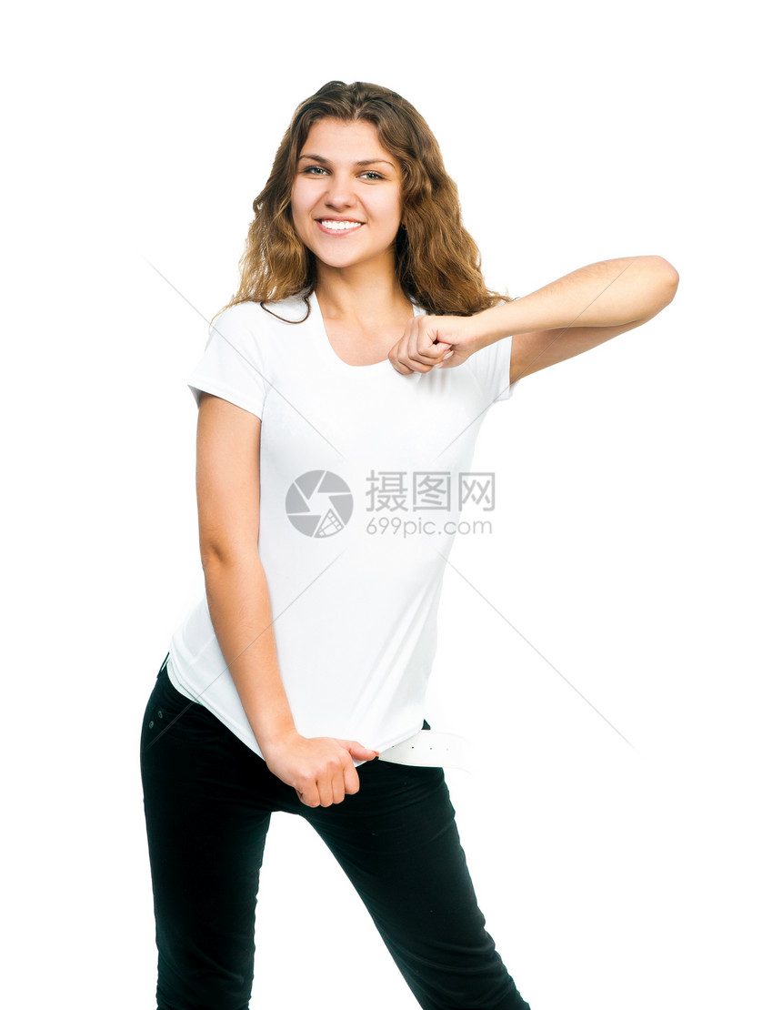 穿白衬衫的漂亮女孩成人女性照片衬衫冒充棉布金发牛仔裤女士青年图片