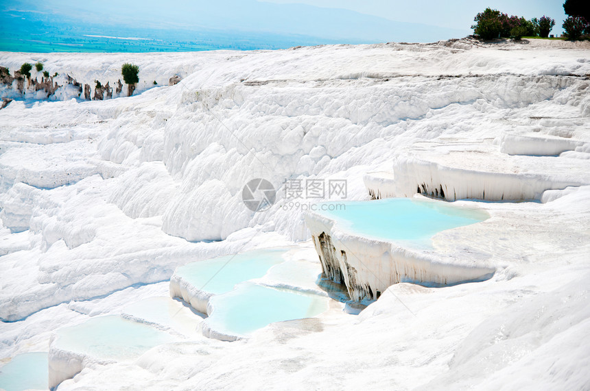 土耳其Pamukkale粉笔遗产水池矿物火鸡石灰华游客编队旅行吸引力图片