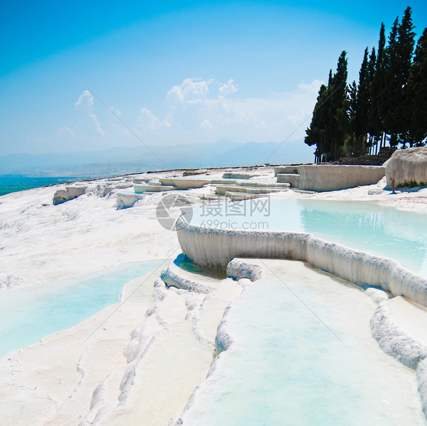 土耳其Pamukkale矿物旅游遗产订金游客石灰石阳台吸引力旅行水池图片
