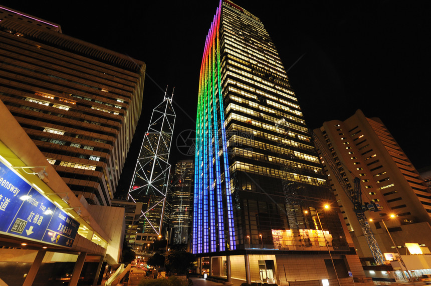 夜里香港市风景街道建筑学建筑商业市中心天际城市景观旅行天空图片